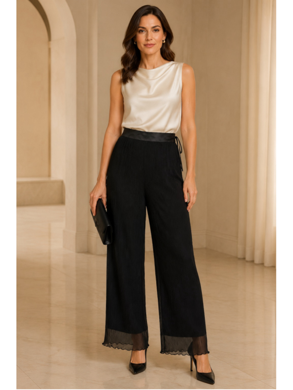 Sandra Darren Black Sheer Wide-Leg Dress Pants – Size 10